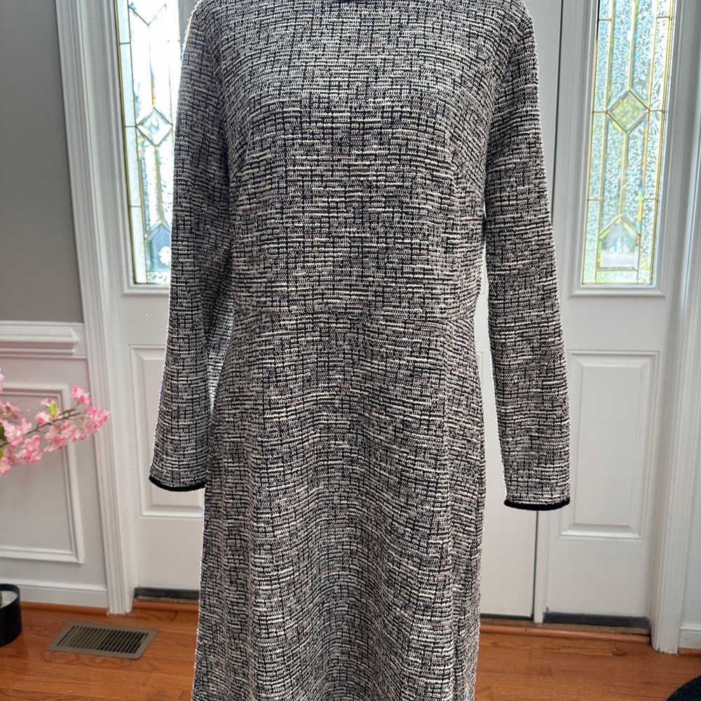 LOFT Black, White & Red Tweed Open-Front Cardigan